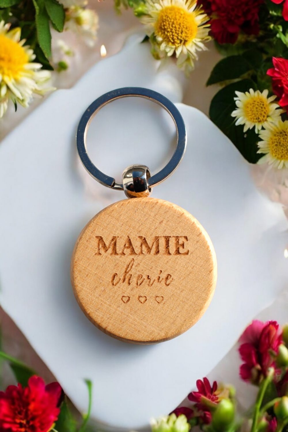 Porte-clé en bois "Mamie chérie"