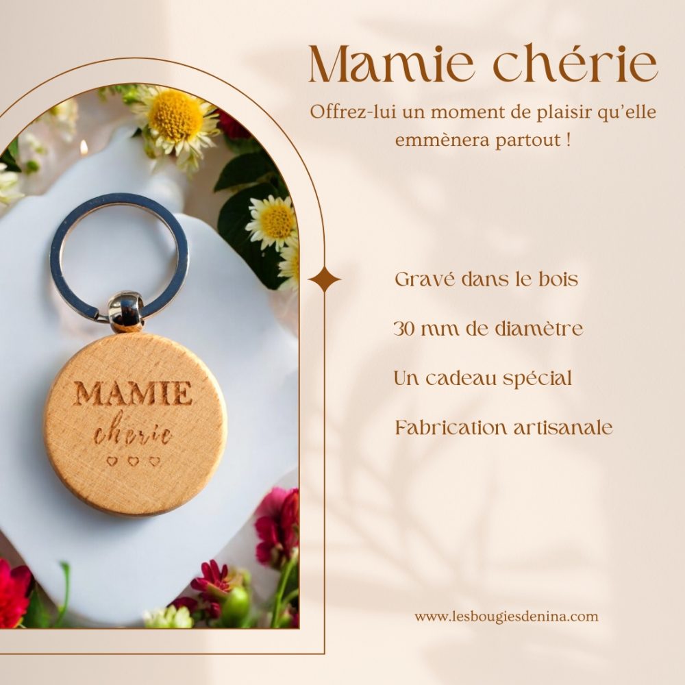 Porte-clé en bois "Mamie chérie" – Image 2